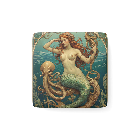 Mermaid 1 Porcelain Magnet, Square